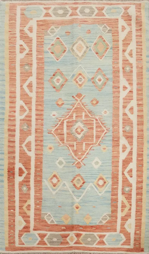 Vegetable Dye Light Blue Kilim Handwoven Rug 4x6