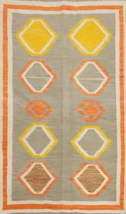 Vegetable Dye Geometric Wool Kilim Modern Rug 4x6