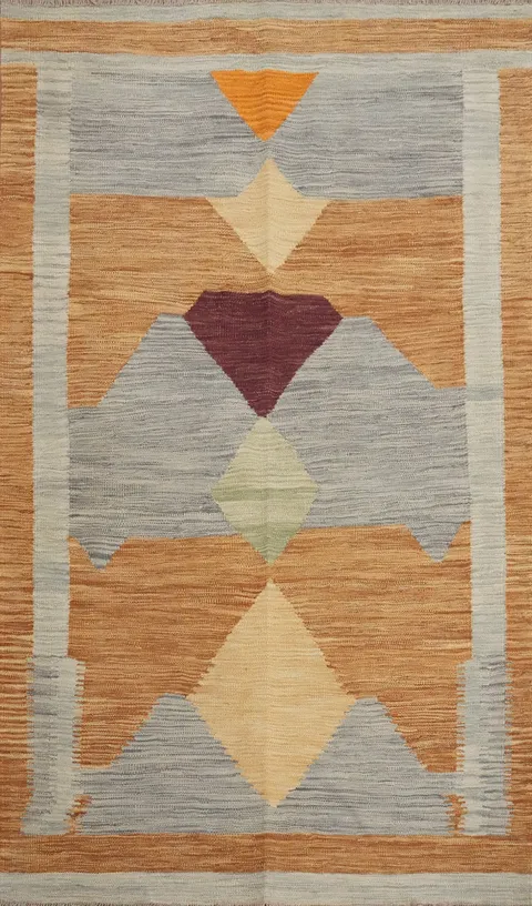 Vegetable Dye Geometric Wool Kilim Handwoven Rug 4x6