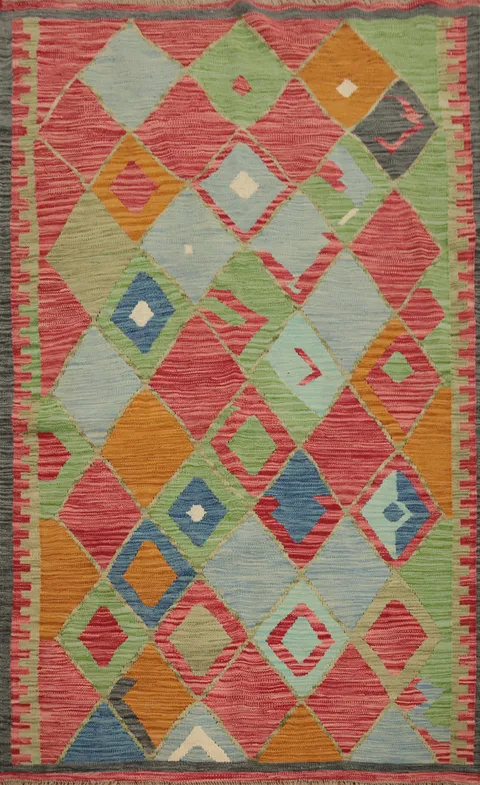 Vegetable Dye Geometric Kilim Handwoven Rug 4x6