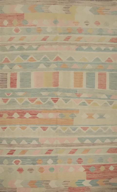 Vegetable Dye Geometric Kilim Handwoven Rug 4x6