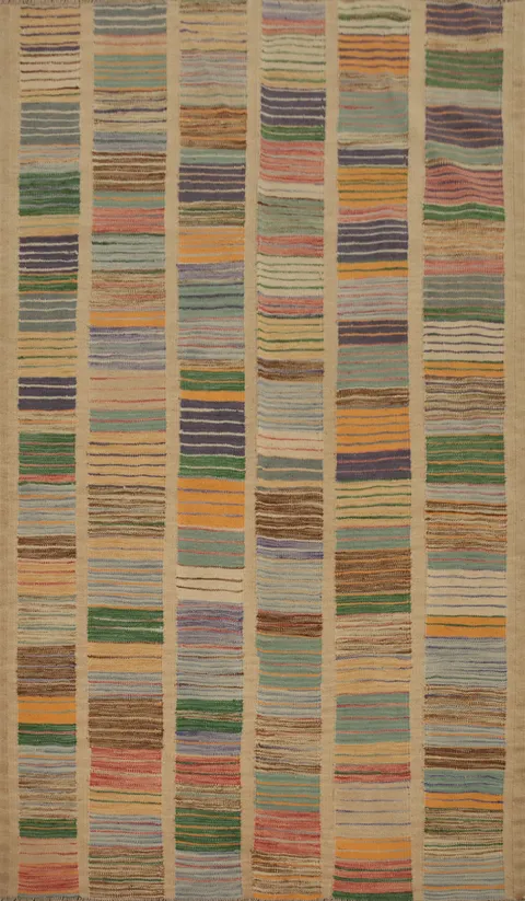 Vegetable Dye Modern Striped Kilim Handwoven Rug 4x6