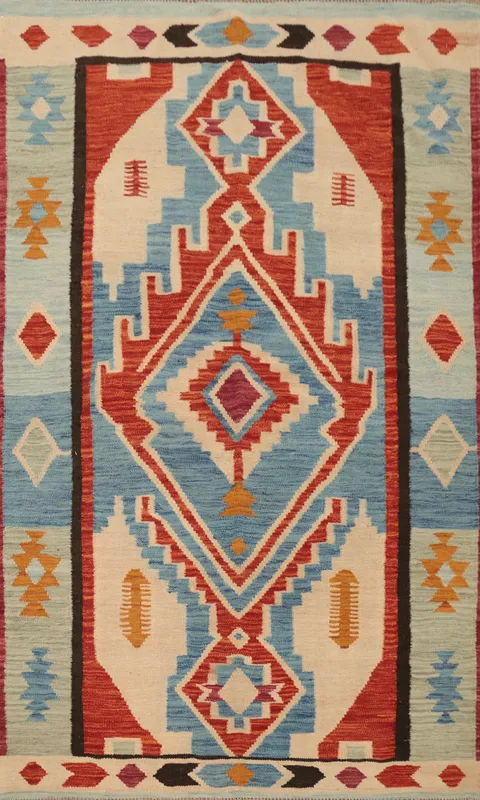 Vegetable Dye Blue Kilim Handwoven Rug 4x6