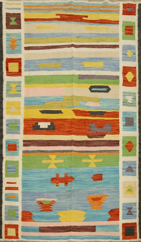 Vegetable Dye Geometric Kilim Handwoven Rug 4x6