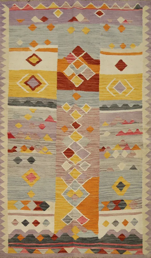 Vegetable Dye Geometric Kilim Flat Weave Rug 4x6