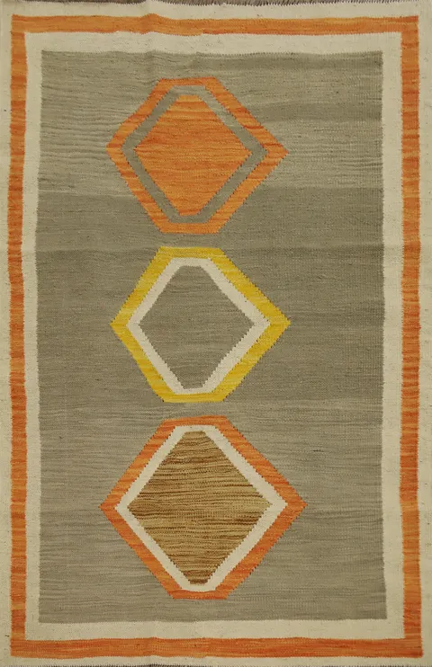 Vegetable Dye Geometric Kilim Flat Weave Rug 3x5