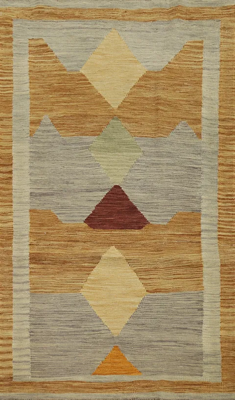 Vegetable Dye Geometric Kilim Flat Weave Rug 3x5