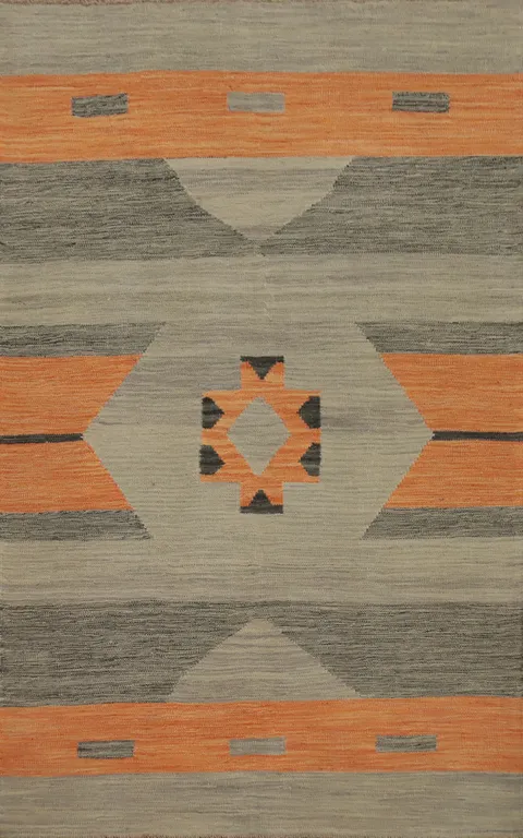 Vegetable Dye Geometric Kilim Flat Weave Rug 3x5