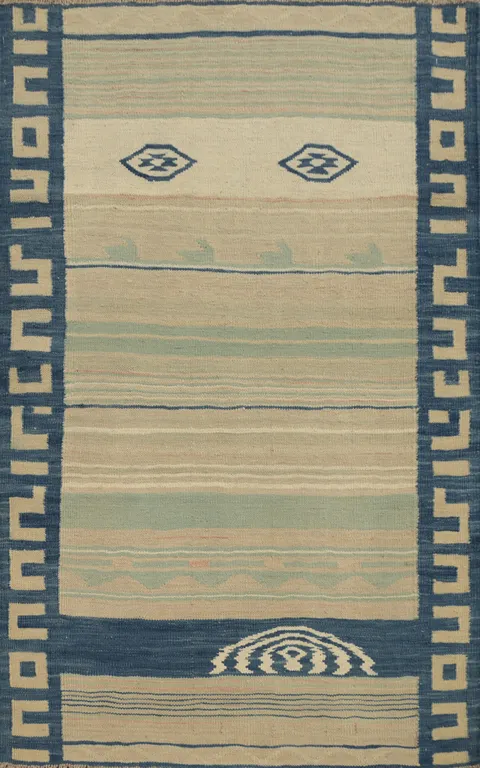 Vegetable Dye Geometric Kilim Flat Weave Rug 3x5