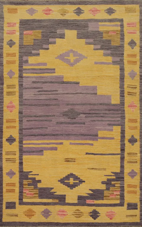 Vegetable Dye Geometric Kilim Wool Accent Rug 3x5
