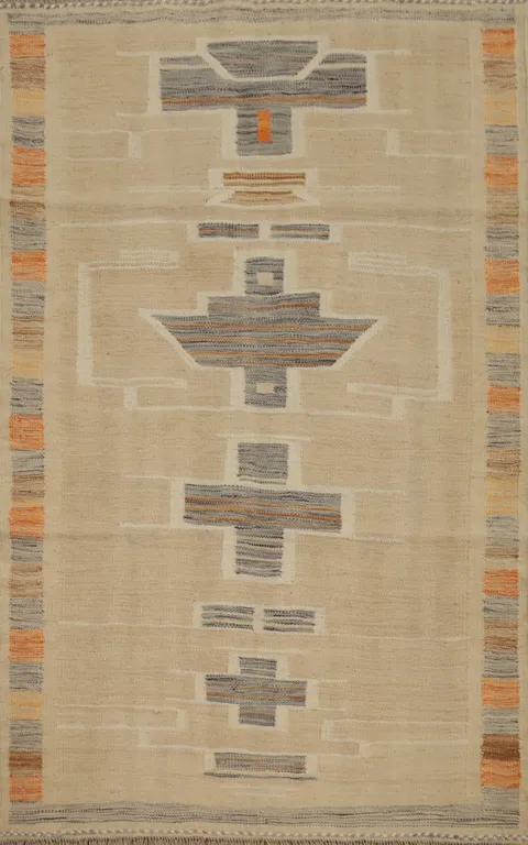 Vegetable Dye Geometric Kilim Flat Weave Rug 3x5