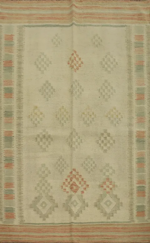 Vegetable Dye Geometric Wool Kilim Handwoven Rug 4x6