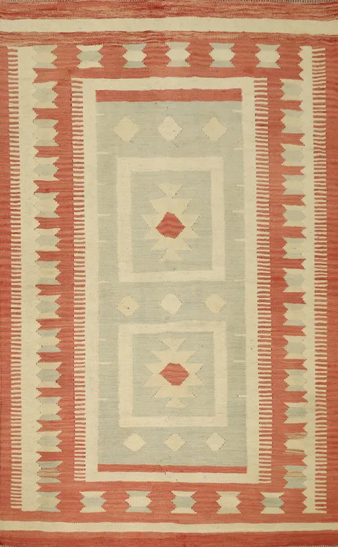 Charming Geometric Kilim Wool Rug 4x6 Perfect for Bright Interiors