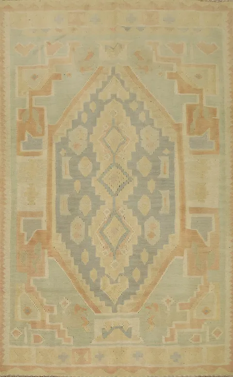 Soft Pastel Colors Enhance This Geometric Kilim Wool Rug 4x6