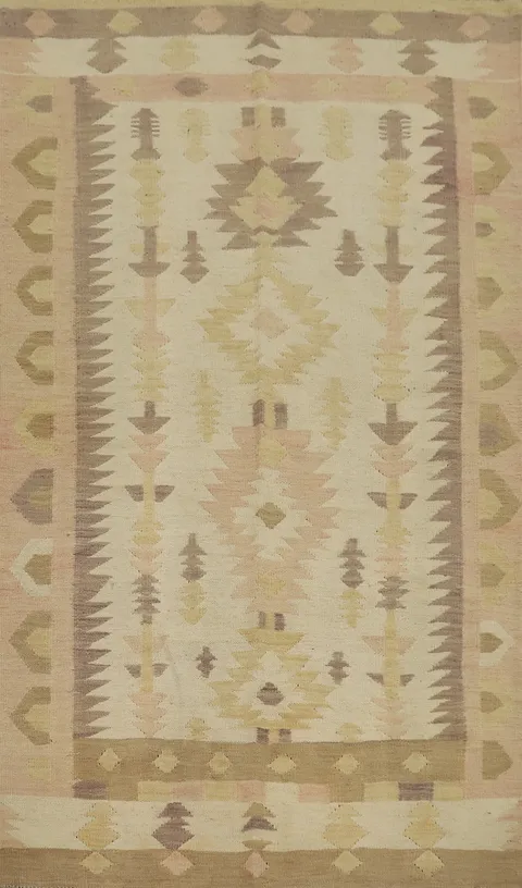 Vegetable Dye Wool Kilim Handwoven Rug 4x7