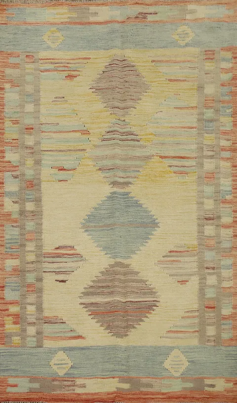 Artistic Flair Meets Comfort in This Geometric Kilim Wool Rug 3x5