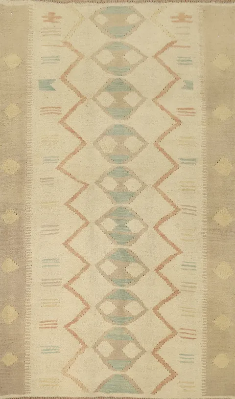 Earthy Tones and Pastel Accents Geometric Kilim Wool Rug 3x5
