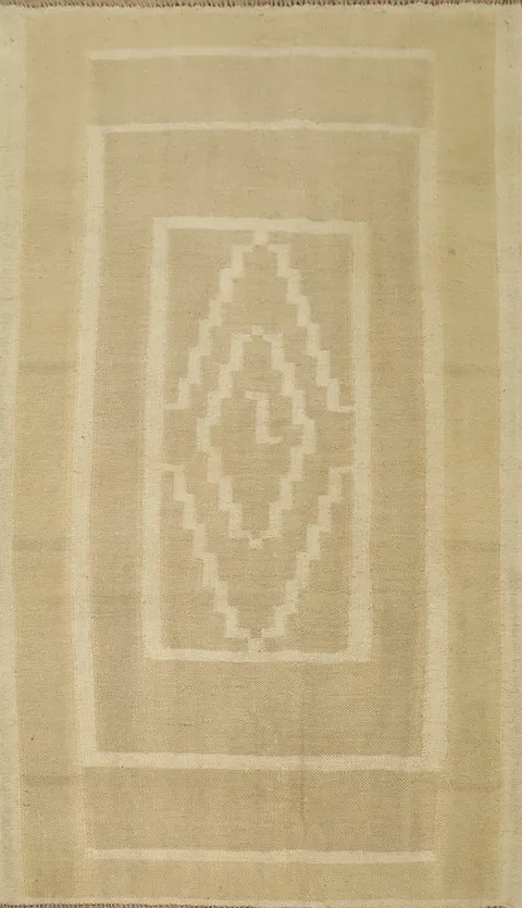 Elegant Neutral Toned Kilim Wool Rug 3x5 with Geometric Design