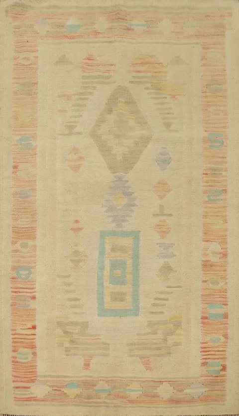 Pastel Tones Geometric Kilim Wool Rug 3x5 add Subtle Elegance