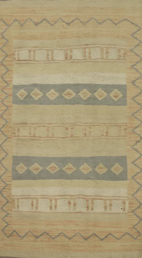 Vegetable Dye Geometric Kilim Flat Weave Rug 3x5