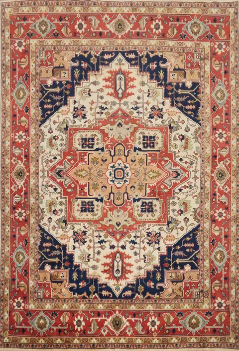 12'x15' Traditional Persian Inspired Palace Rug with Rich Red and Navy Blue Accents