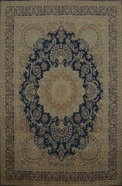Vegetable Dye Blue Kerman Persian Area Rug 10x13