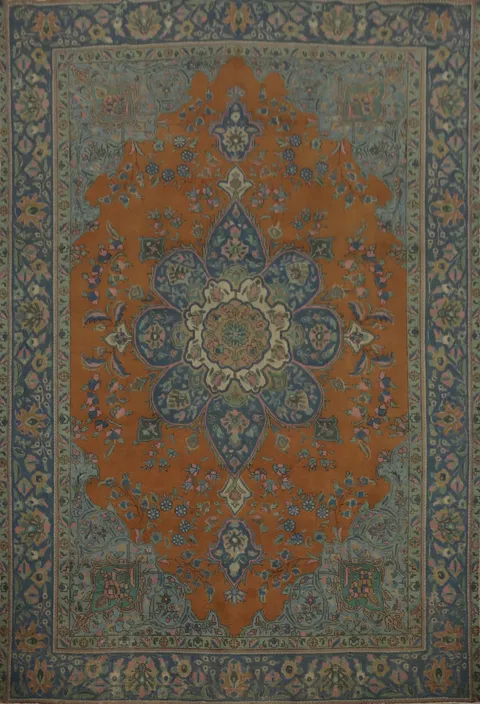 Orange Wool Medallion Tabriz Persian Area Rug 9x12