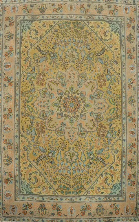 Vintage-style Tabriz Persian Rug featuring detailed botanical patterns 8x11