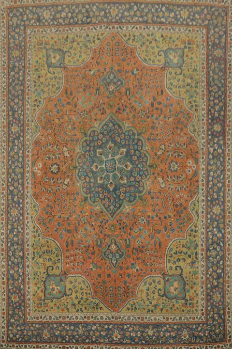 Orange Wool Floral Tabriz Persian Area Rug 10x13