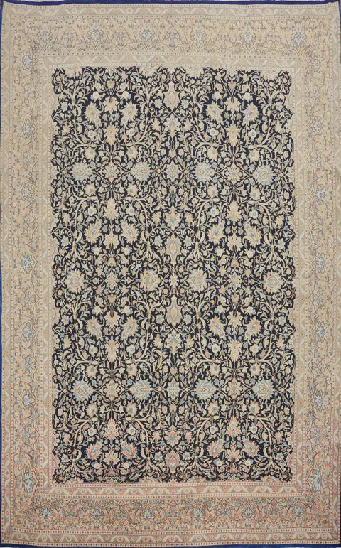 Vegetable Dye Blue Floral Kerman Persian Area Rug 10x13