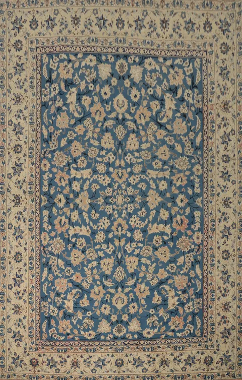 Vegetable Dye Floral Blue Kashan Persian Area Rug 9x13