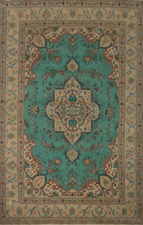 Traditional Green Floral Tabriz Persian Area Rug 8x11