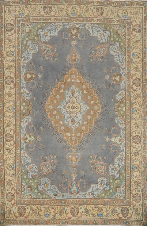 Vintage Gray Wool Tabriz Persian Area Rug 10x13