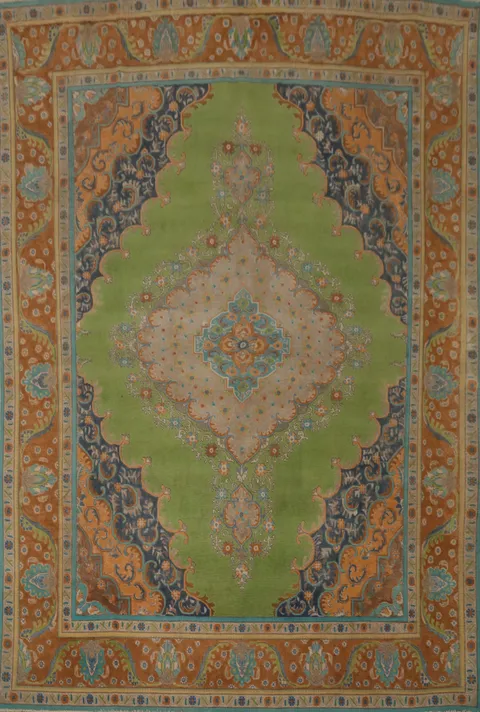 Green Wool Medallion Tabriz Persian Area Rug 10x12