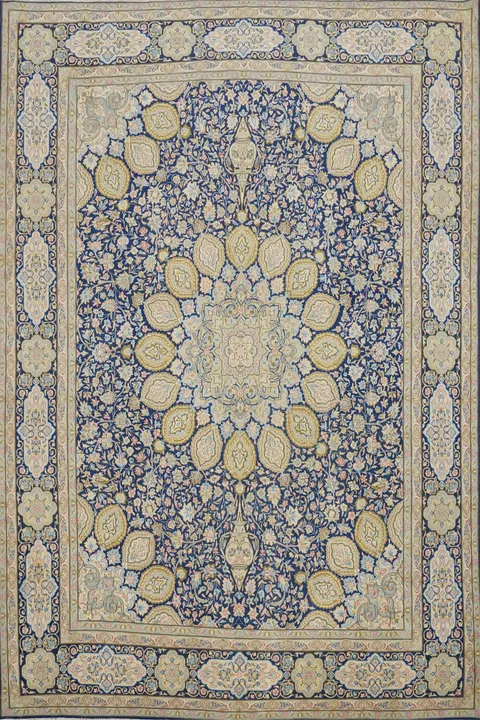 Vintage Floral Blue Kerman Persian Large Rug 10x13