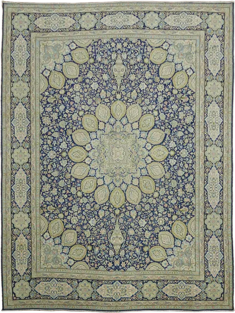 Vintage Floral Blue Kerman Persian Large Rug 10x13