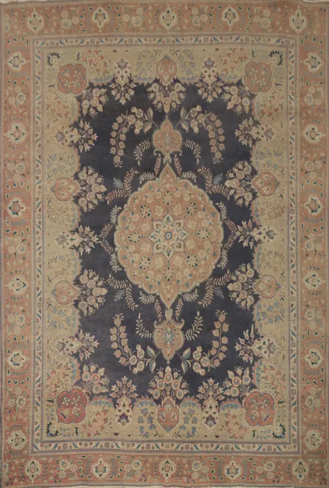 Vintage Floral Wool Tabriz Persian Area Rug 9x12