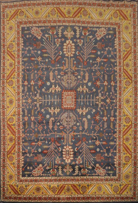 Blue Geometric Oushak Handmade Large Rug 12x15