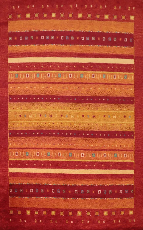 Elegant Gabbeh Area Rug 5x8 with Striking Horizontal Stripes