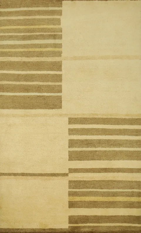 Contemporary Wool Gabbeh Rug 4x6 with Artistic Stripes