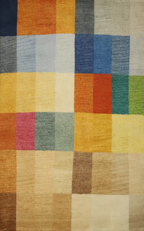 Vibrant Color Block Gabbeh Area Rug 5x6 for Modern Living Spaces