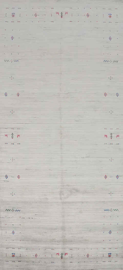 Graceful Light-Toned Gabbeh Area Rug 5x12 with Soft Motifs Texture