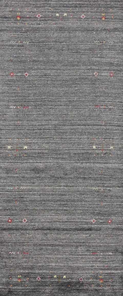 Handmade Gray Gabbeh Runner Rug 4x12 with Subtle Tribal Motifs
