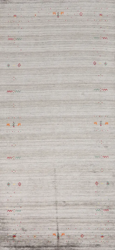 Bohemian Gabbeh Area Rug 5x12 in Soft Greys with Delicate Accents