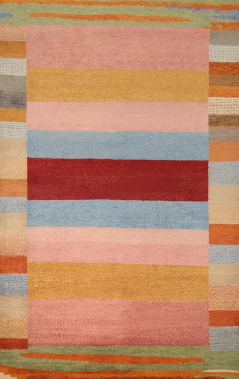 Multi-Colored Striped Gabbeh Area Rug 6x10 for Modern Homes