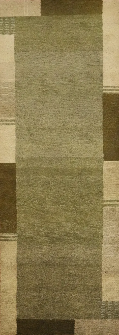 Modern Wool Green Gabbeh Oriental Runner Rug 3x10
