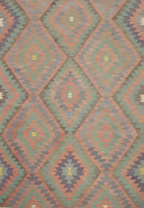 Vegetable Dye Geometric Wool Kilim Turkish Rug 5x7