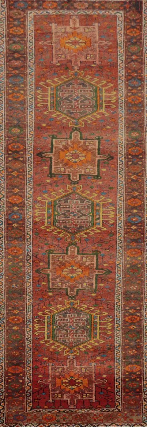 Geometric Wool Heriz Persian Runner Rug 3x11