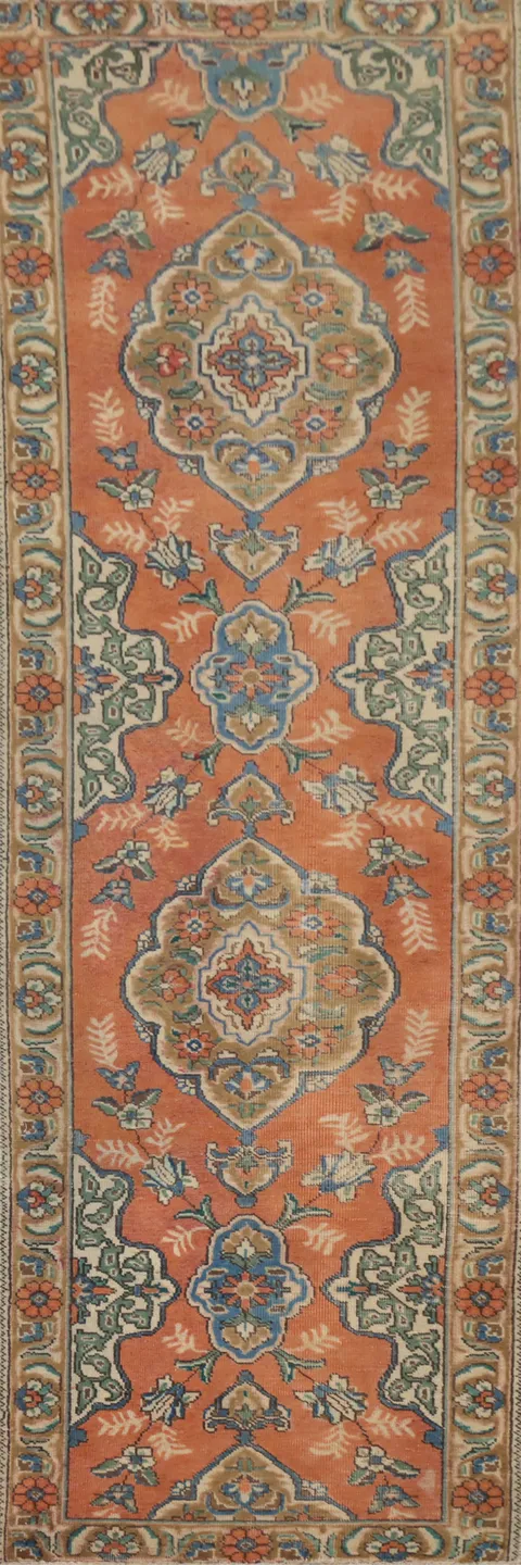 Floral Wool Orange Tabriz Persian Runner Rug 3x10