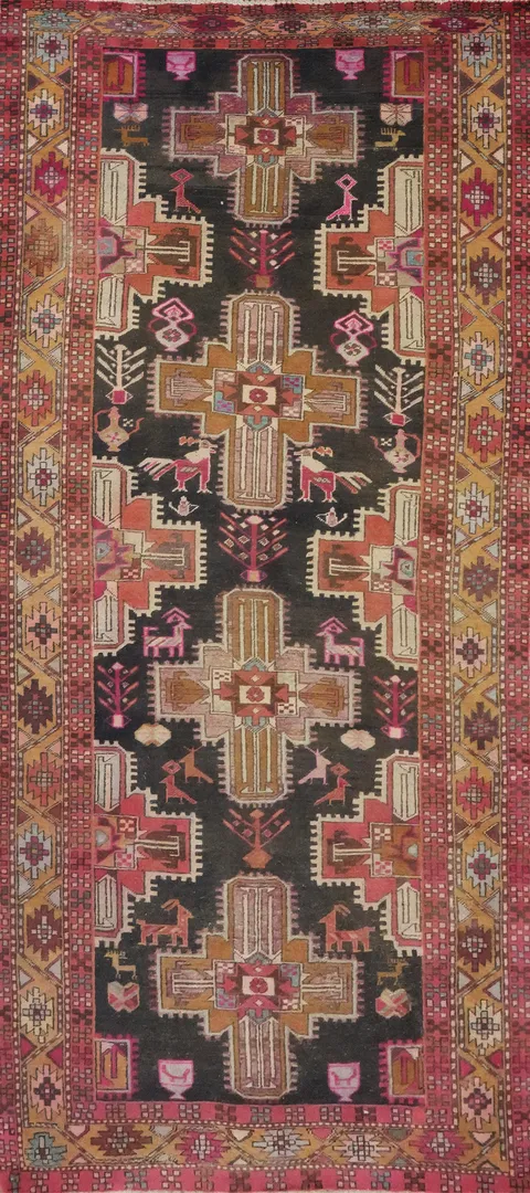 Tribal Wool Animals Ardebil Persian Runner Rug 4x11